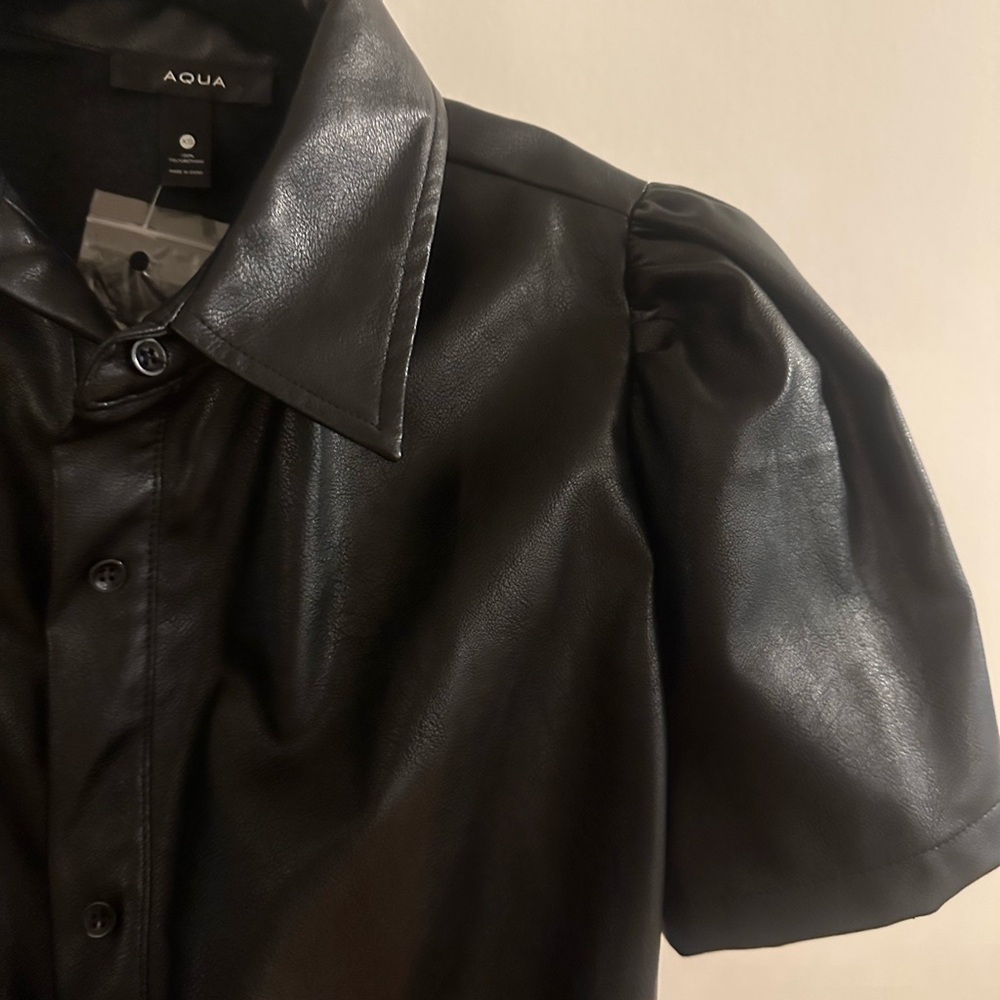 AQUA Black Faux Leather Belted Dress - Picture 2 of 4